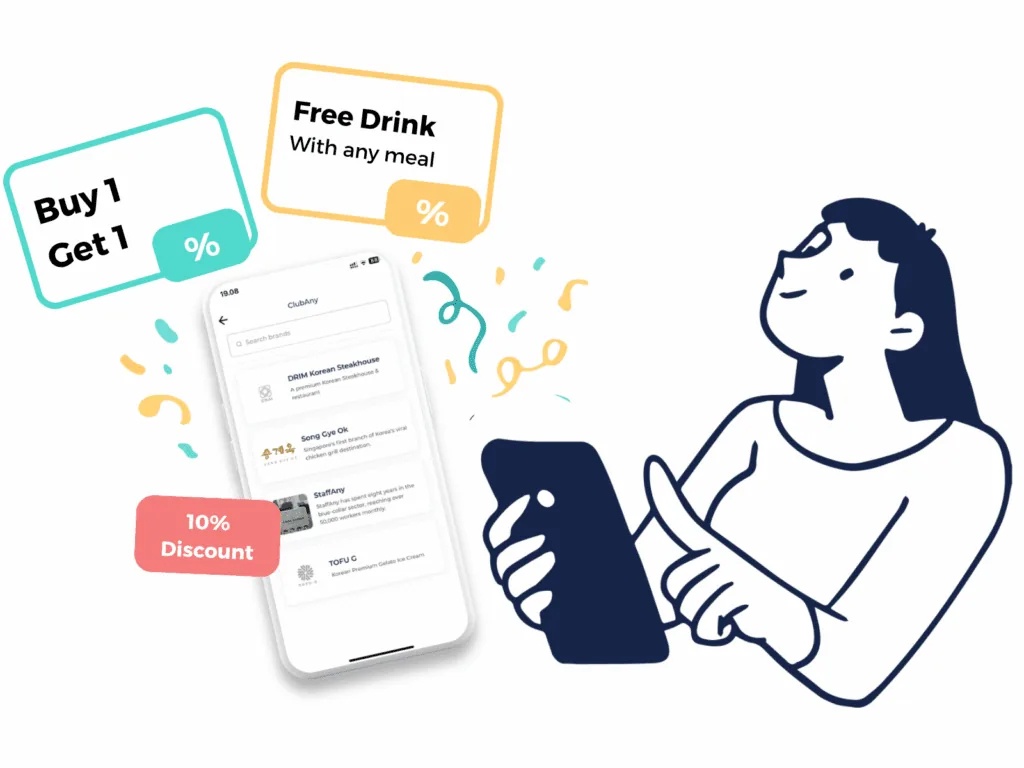 ClubAny meal and discount perks shown to a StaffAny app user